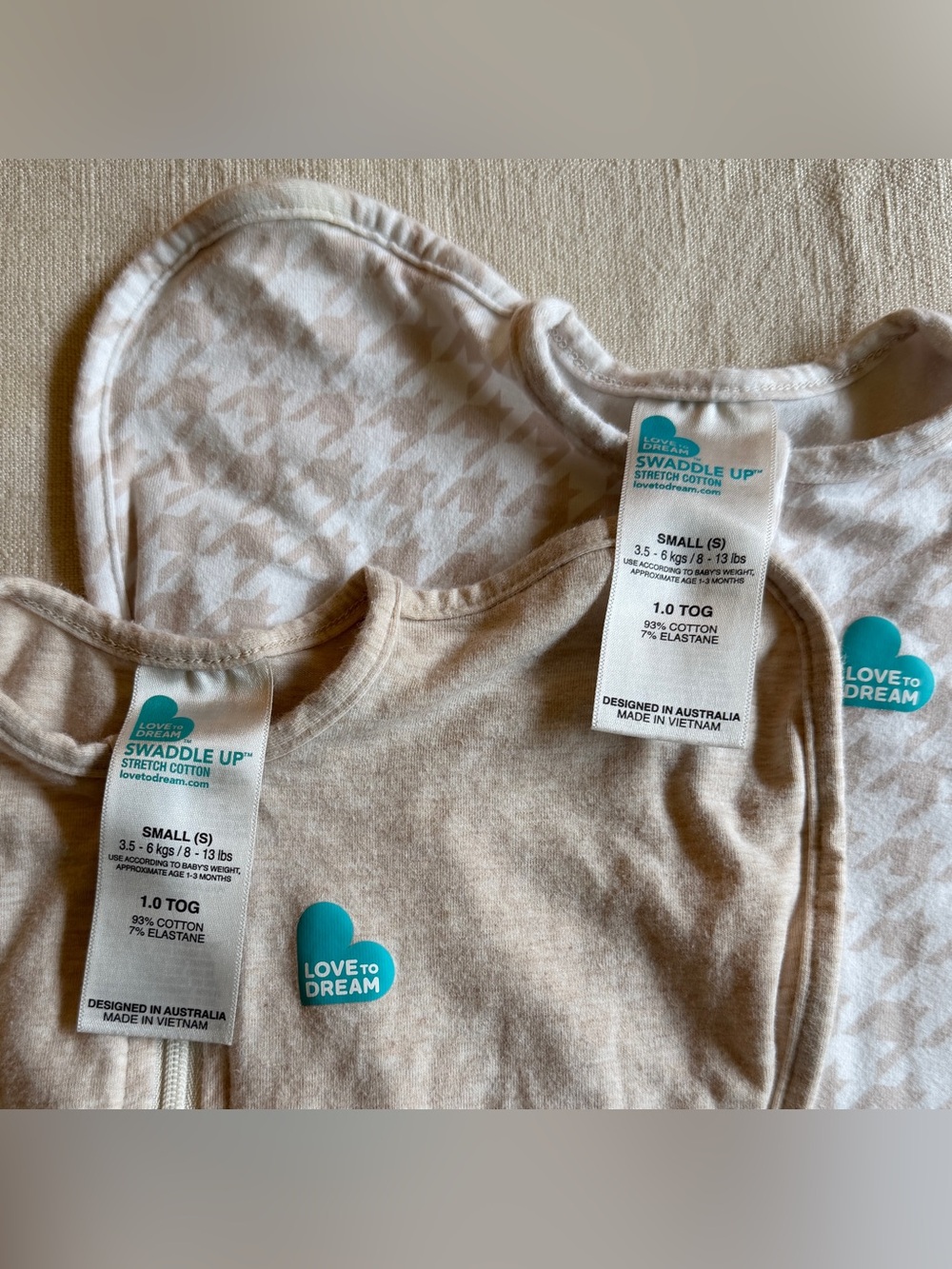 2 Love To Dream Swaddle Up Stretch Cotton - Tan Houndstooth & Oatmeal S - Picture 3 of 4